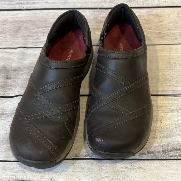 Merrell Jovilee Lattice Leather Slip On Clogs Espresso Size 7 - Picture 1 of 7